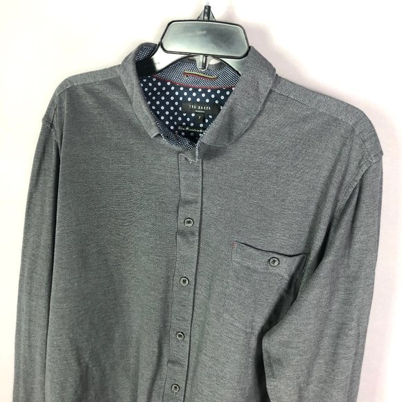 TED BAKER LONDON Broader Gray Pique Cotton Slim Fit Shirt Ted Size 7 - Picture 4 of 10
